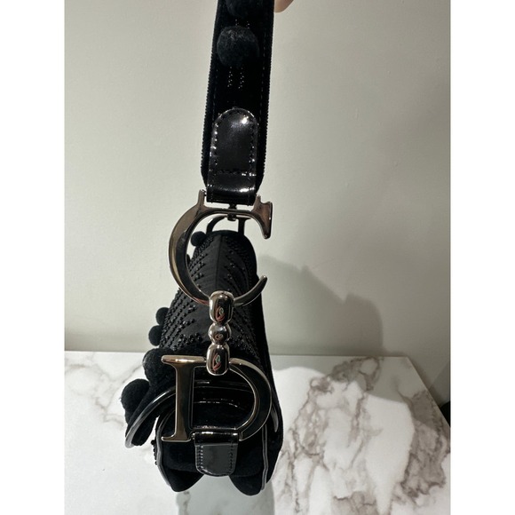 Dior Black Pom Pom Velvet Saddle Bag - Picture 3 of 6